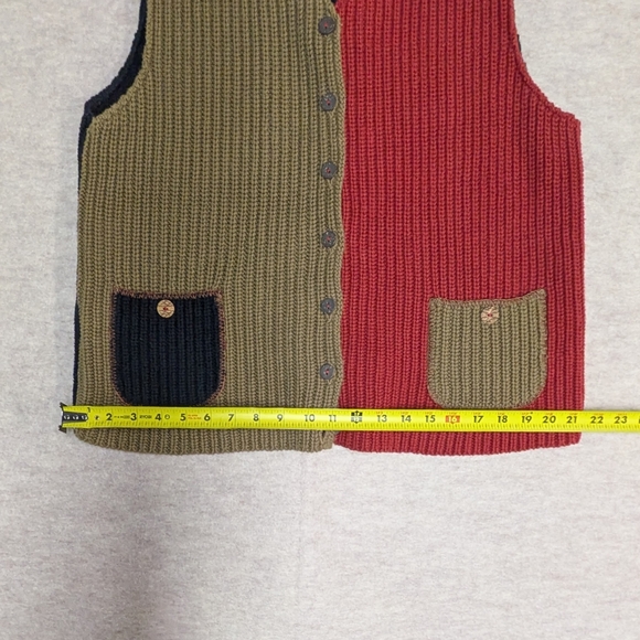 Colorblock Knit Cotton Vest Margaret Winters Size Small (Oversized) Tan & Red - Picture 5 of 8